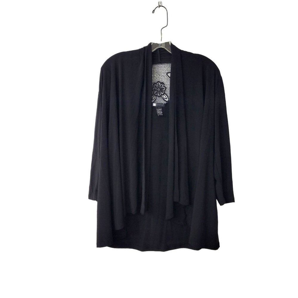 Carol Little Black Lace Inset Polyester Knit Cardigan Size Large